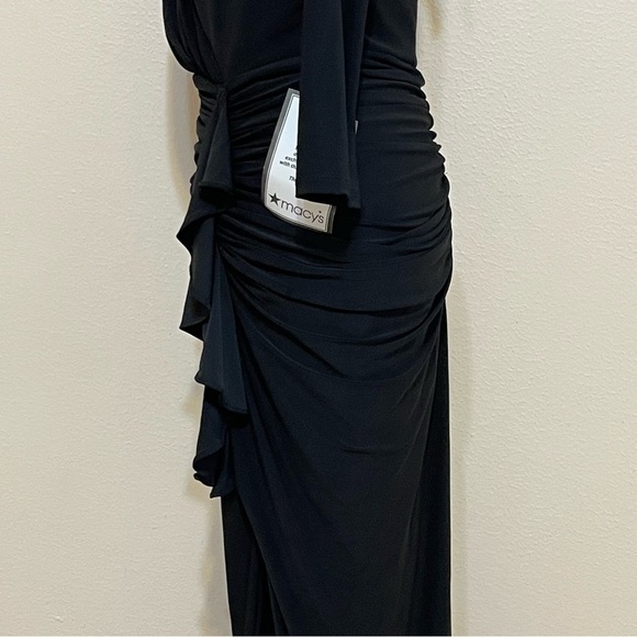 BETSY & ADAM
Ruched Ruffle-Trim body-con 
Gown size 8 black - Picture 10 of 12